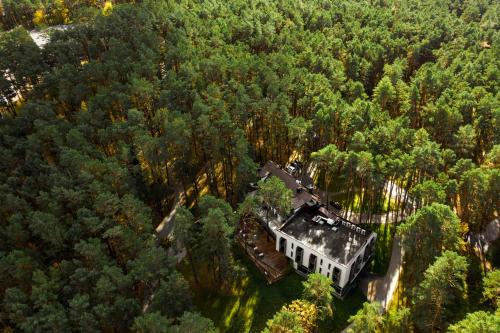 an aerial view of a house in the woods at ESE HOTEL in Birštonas