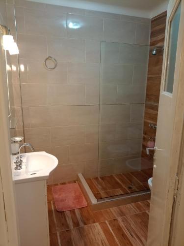 La salle de bains est pourvue d'une douche et d'un lavabo. dans l'établissement Arenas MDQ, à Mar del Plata
