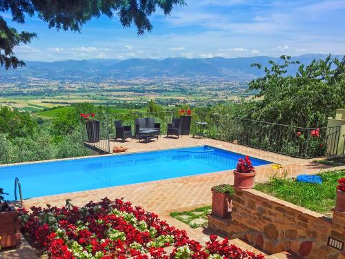 a swimming pool in a yard with flowers at Holiday Home La Letizia by Interhome in Collemancio