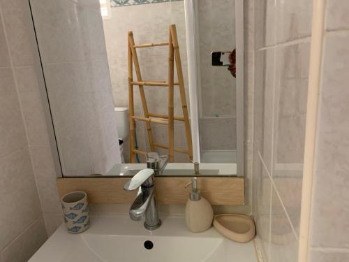 a bathroom with a sink with a mirror above it at La Villa Des Tropiques - Turquoise in Les Trois-Îlets