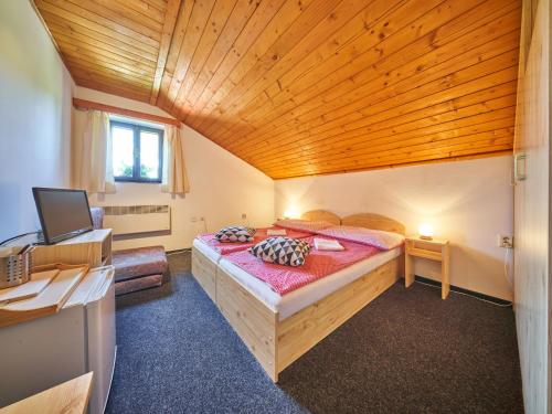 a bedroom with a bed and a desk in a room at Holiday Home Hodkovice by Interhome in Adršpach