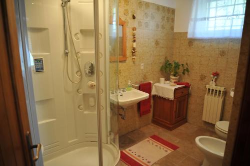 a bathroom with a shower and a sink and a toilet at Bonavia B&B in Sistiana