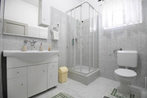 a bathroom with a toilet sink and a shower at Apartmani Erna in Pašman