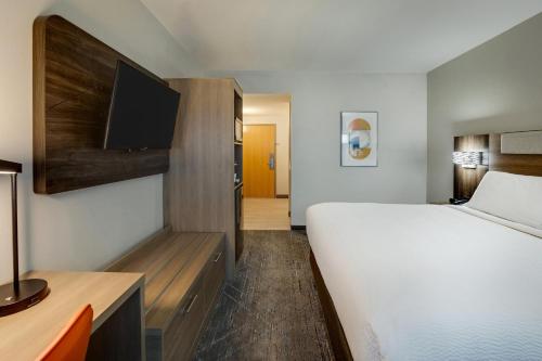 a bedroom with a bed and a flat screen tv at Holiday Inn Express I-95 Capitol Beltway - Largo by IHG in Largo