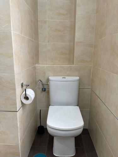a bathroom with a white toilet and a toilet paper roll at DREAM RAMBLA in Santa Cruz de Tenerife