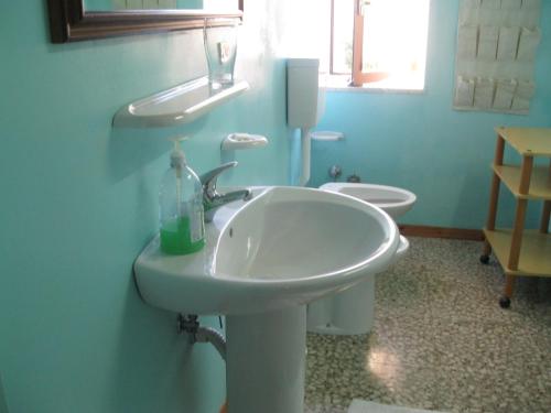 a bathroom with a sink and a toilet at Appartamento le castagnelle in Copersito