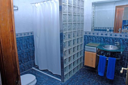 a bathroom with a shower and a sink and a toilet at Lufesa in Puerto Rico de Gran Canaria