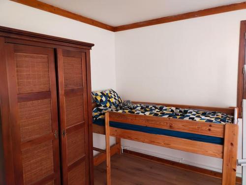 a bedroom with a bunk bed and a closet at Gîte La vie au vert Spacieux et autonome in Malay-le-Grand