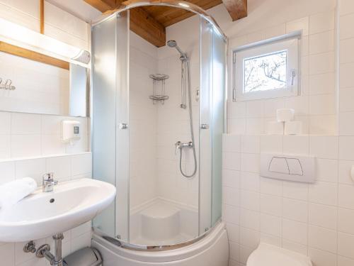 a bathroom with a shower and a sink and a toilet at Modern Holiday Home in Sankt Georgen with Swimming Pool in Sankt Lorenzen ob Murau