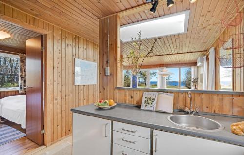 eine Küche mit einem Waschbecken und ein Schlafzimmer in der Unterkunft Nice Home In Spttrup With House Sea View in Spottrup
