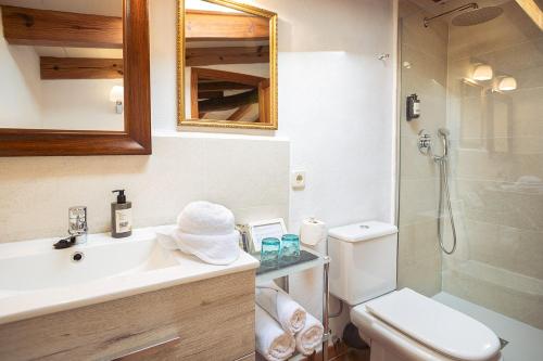 a bathroom with a toilet and a sink and a shower at Hotel Nord Boutique in Estellencs