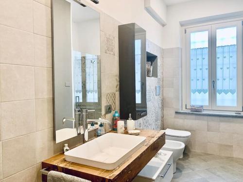 Baño blanco con lavabo y aseo en Appartamento in campagna en Savigliano