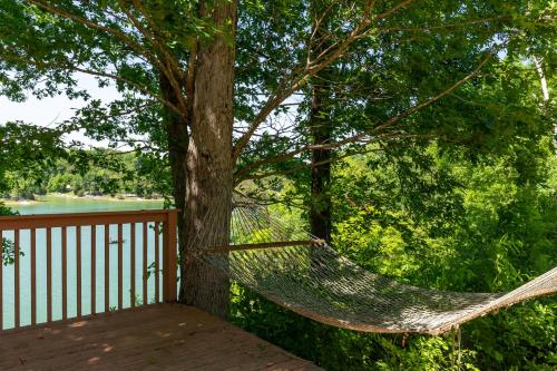 a hammock tied to a tree on a deck at Stillwater Cove in Dandridge