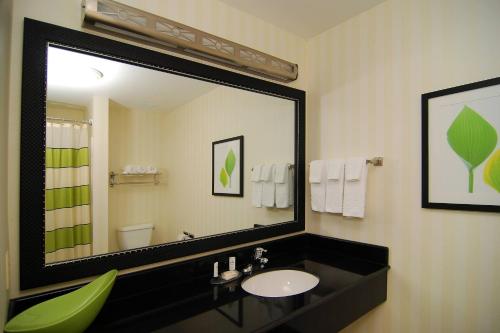 Fairfield Inn & Suites Tehachapi في تيهاتشابي: حمام مع حوض ومرآة كبيرة