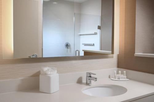 y baño con lavabo y espejo. en Fairfield Inn & Suites by Marriott Fort Worth South/Burleson, en Burleson