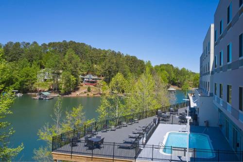 arial view of a balcony of a hotel with a body of water at Fairfield Inn & Suites Seneca Clemson Univ Area in Seneca