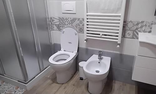 a small bathroom with a toilet and a sink at Villa Nonno Nicola in Montenero di Bisaccia