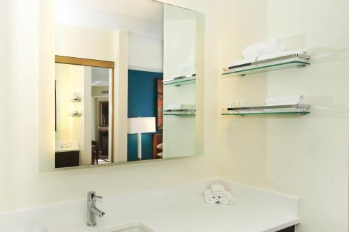 W łazience znajduje się umywalka i lustro. w obiekcie Residence Inn by Marriott Evansville East w mieście Evansville