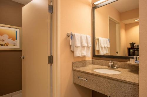y baño con lavabo y espejo. en Fairfield Inn & Suites by Marriott Columbus, en Columbus