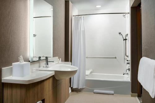 a bathroom with a sink and a toilet and a tub at SpringHill Suites by Marriott Belmont Redwood Shores in Belmont