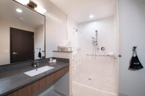 Fairfield Inn & Suites by Marriott Tyler South في تايلر: حمام مع حوض ودش مع مرآة
