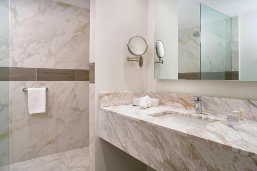 墨西哥城的住宿－墨西哥城托雷奧萬怡酒店，一间带水槽和镜子的浴室
