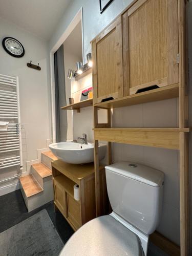 a bathroom with a white toilet and a sink at La Maison de l'Espérance in Tours