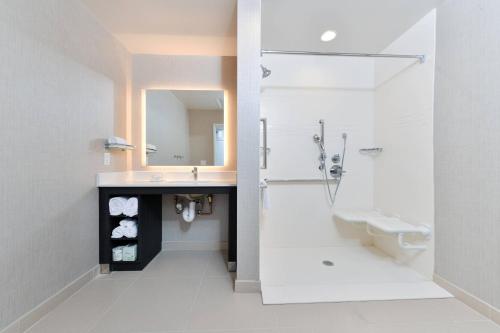 uma casa de banho com um lavatório e um chuveiro em Residence Inn by Marriott St Louis Chesterfield em Chesterfield