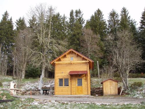 Chalet de La Peyramont في Lanarce: كابينة خشبية صغيرة في وسط غابة