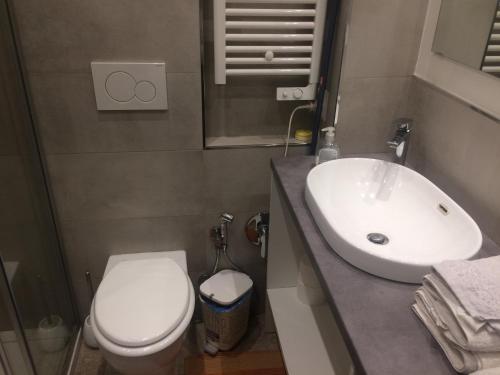 a bathroom with a white sink and a toilet at Porta Venezia Studios Lambro 15 in Milan