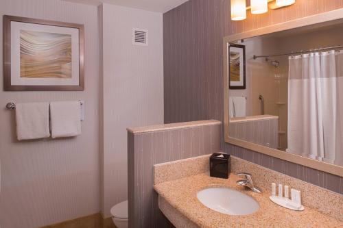 a bathroom with a sink and a mirror at Courtyard Thousand Oaks Ventura County in Thousand Oaks