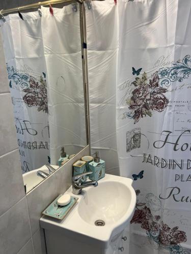 a bathroom with a sink and a mirror at PALERMO APART in Buenos Aires
