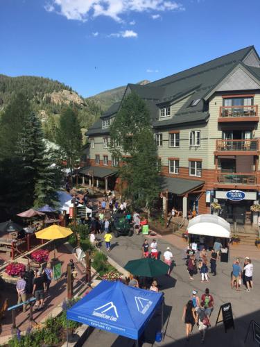 an overhead view of a crowd of people in front of a building at Jack Pine 8016 in Keystone