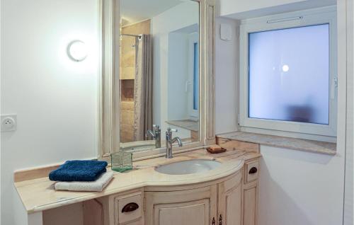 ein Bad mit einem Waschbecken und einem Spiegel in der Unterkunft Gorgeous Apartment In Villes Sur Auzon With Wifi in Villes-sur-Auzon