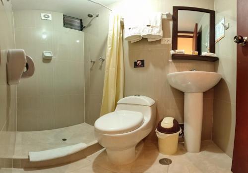 マチュピチュにあるAndinoのバスルーム(トイレ、洗面台、シャワー付)