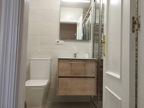 a bathroom with a toilet and a sink and a shower at Apartamento Morriña in Brion