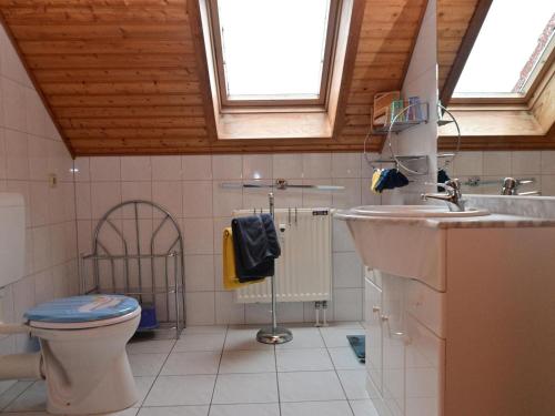 La salle de bains est pourvue de toilettes et d'un lavabo. dans l'établissement Doppelhaushälfte in Hasselfelde, à Hasselfelde
