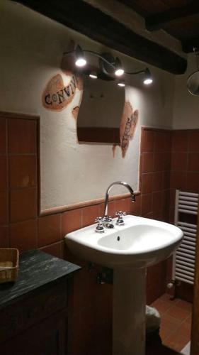 a bathroom with a white sink and a mirror at Convivio Etrusco in Bassano in Teverina