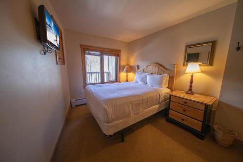 1 dormitorio con 1 cama y TV en la pared en Red Hawk Lodge 2269 en Keystone