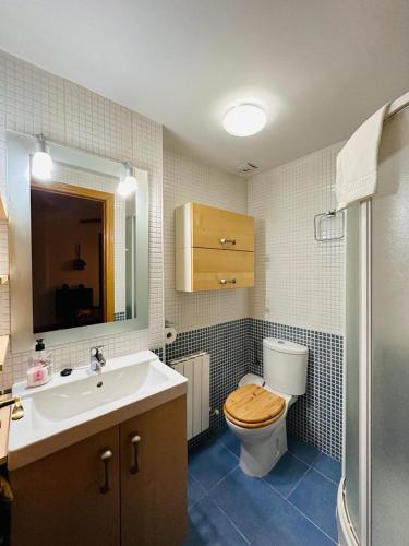 a bathroom with a sink and a toilet and a mirror at Apartamento Alberto in Margudgued