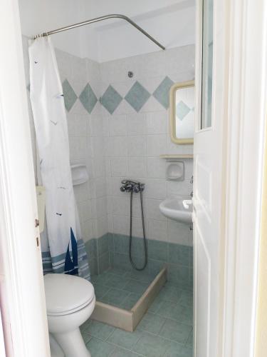 a bathroom with a toilet and a sink at Aigaio View Studios & Rooms in Azolimnos