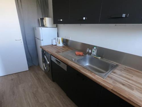 a kitchen counter with a sink and a dishwasher at Appartement Bordeaux meublé tourisme classé 3 étoiles in Bruges