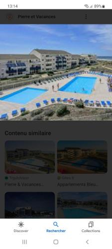 ein Screenshot einer Website mit einem Foto eines Pools in der Unterkunft Agréable T2 Lacanau Ocean bord de mer. Expo sud. in Lacanau-Océan