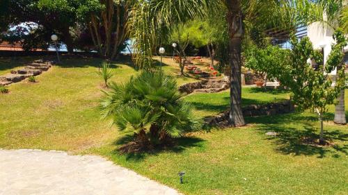 a park with a palm tree and a sidewalk at Luxury b&b Le Rocce in Villasmundo