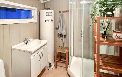 baño pequeño con ducha y lavamanos en Stunning Home In Tonstad With Kitchen en Tjørhom