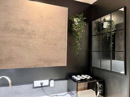 a bathroom with a sink and a counter with plants at LA PALMERAIE -wifi fibre- centre ville -PROPERTY RENTAL NM in Fontenay-le-Comte