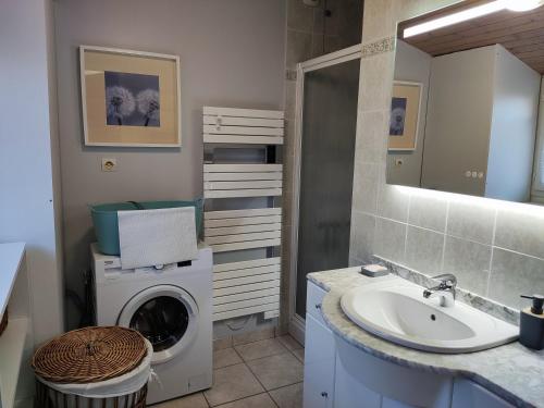 FrossayにあるGîte de l'Escapadeのバスルーム(洗濯機、シンク付)