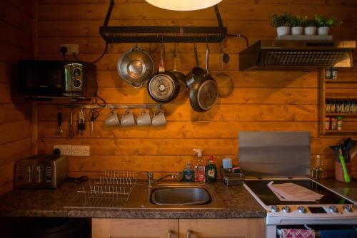 APPLE Cabin - Little Log Cabin in Walesにあるキッチンまたは簡易キッチン