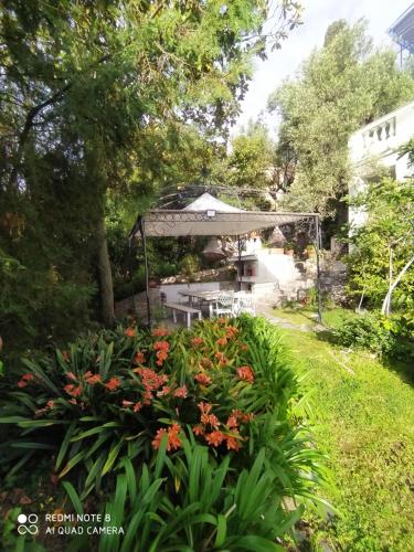 a garden with a gazebo and some flowers at Pergolato junior in Sanremo