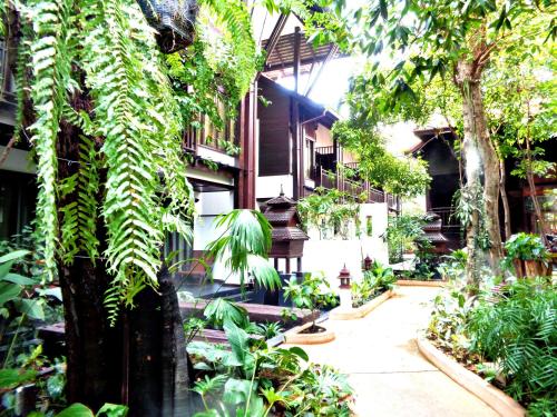 a courtyard of a building with trees and plants at Yantarasri Resort in Chiang Mai